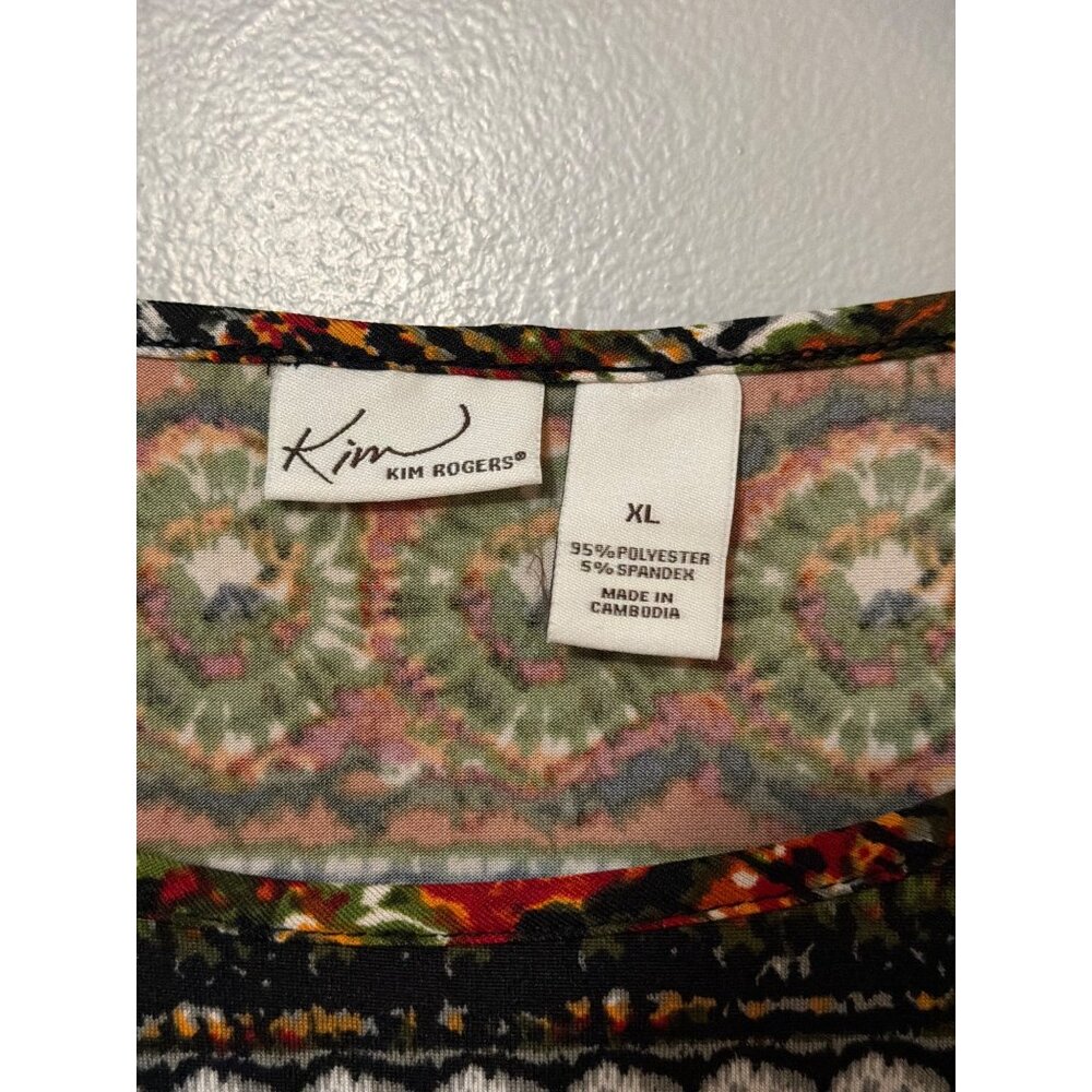Womens XL Multicolor Boho Print Short Sleeve Top Aztec Stretchy Comfortable - Picture 3 of 5